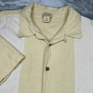 JoS Bank Shirt Mens Large SILK Vintage Yellow Bowling Panel Lounge Rockabilly